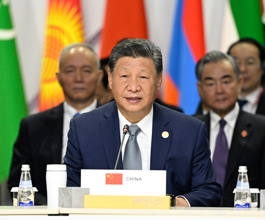当地时间10月24日上午，国家主席习近平在喀山会展中心出席“金砖+”领导人对话会并发表题为《汇聚“全球南方”磅礴力量 共同推动构建人类命运共同体》的重要讲话。