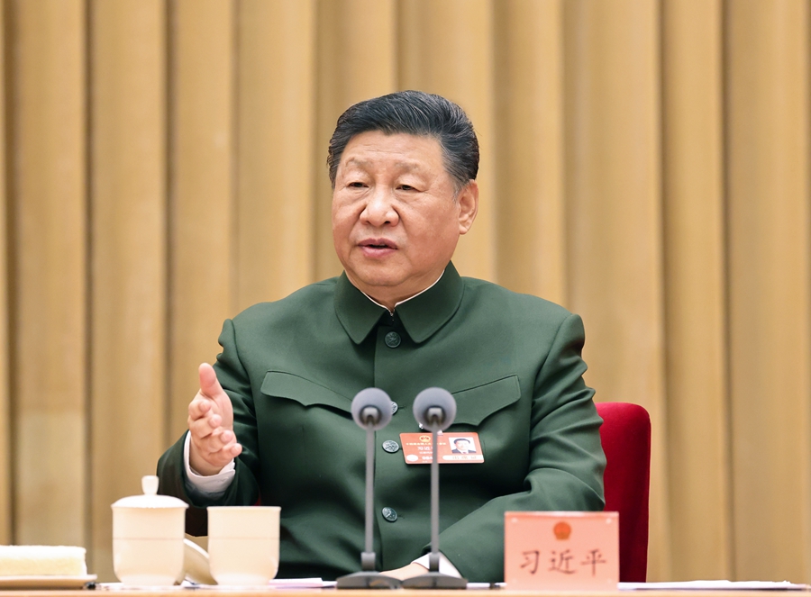 ??3月7日下午，中共中央总书记、国家主席、中央军委主席习近平出席十四届全国人大三次会议解放军和武警部队代表团全体会议并发表重要讲话。